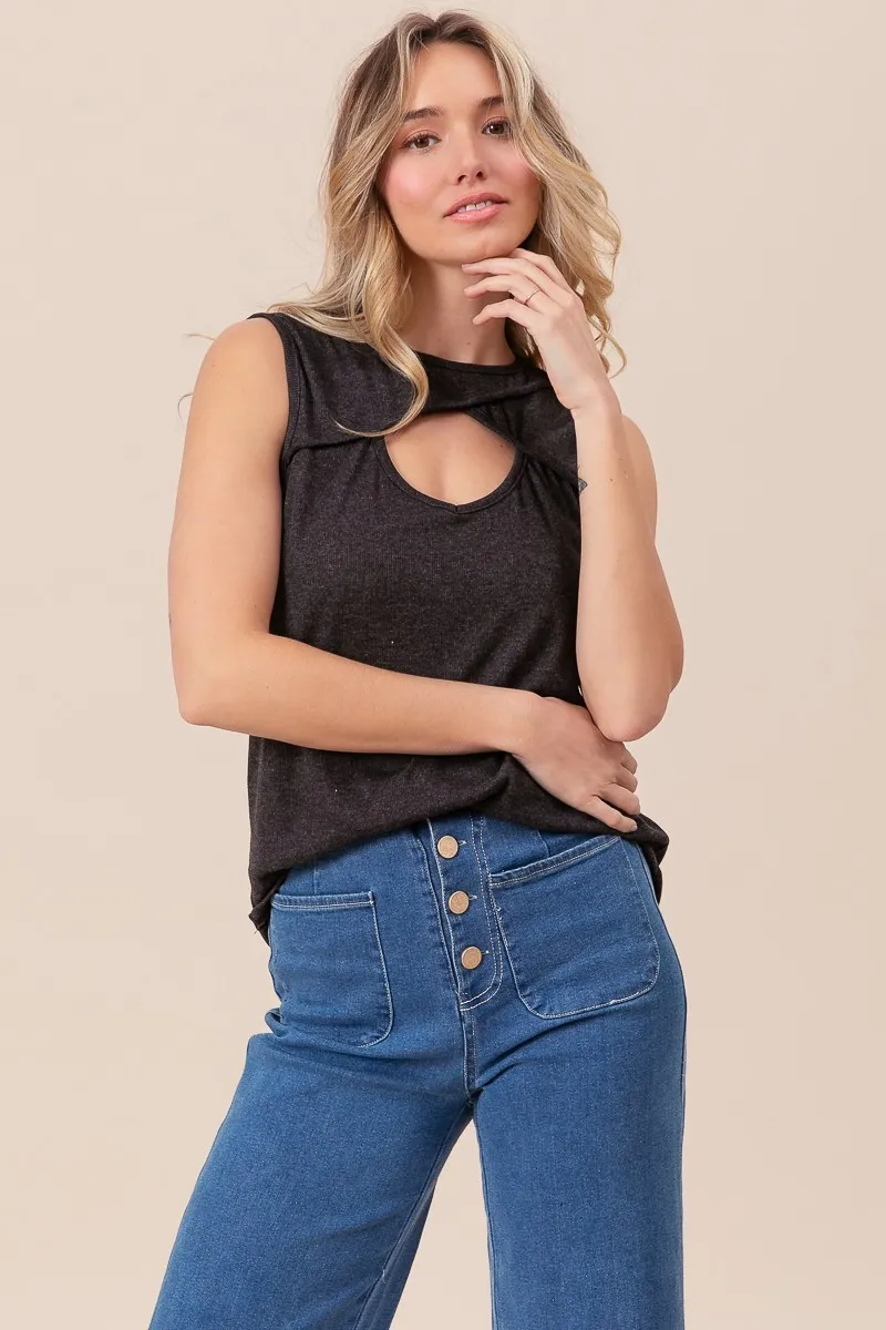 Baby Rib Knit Front Sut Out Detailed Sleeveless, image 3