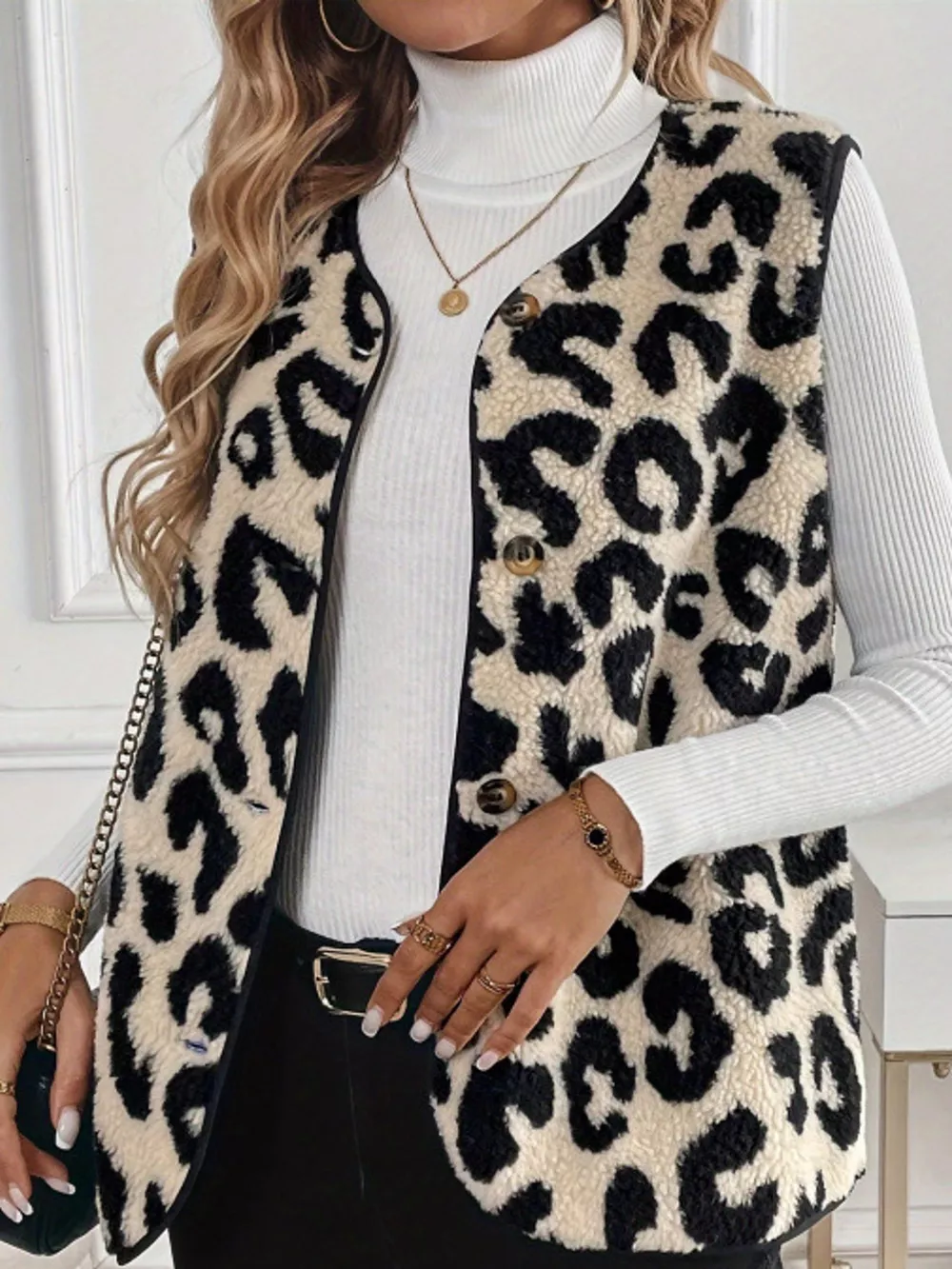 Leopard Button Up Vest Coat, image 3