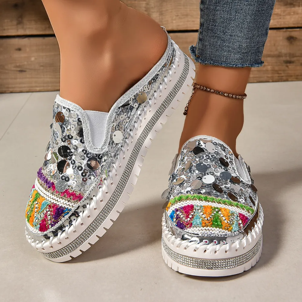Sequin Round Toe Platform Loafers, image 5