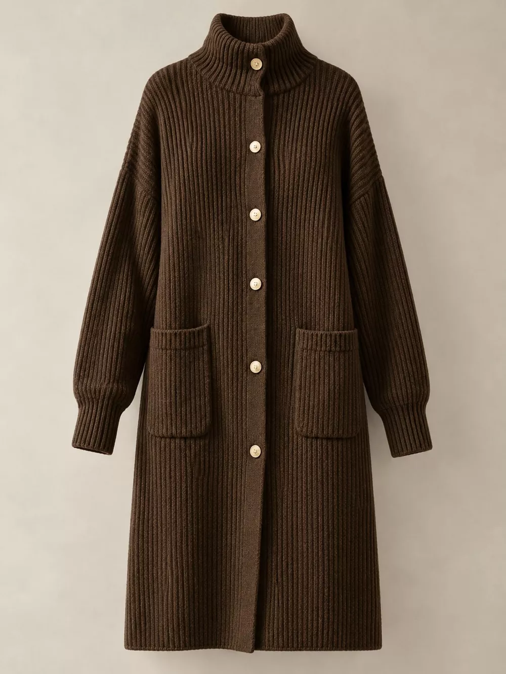 Ribbed Knit Turtleneck Button Up Longline Cardigan, image 6
