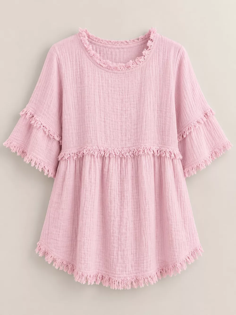 Full Size Frayed Edge Textured Blouse Plus Size, image 33