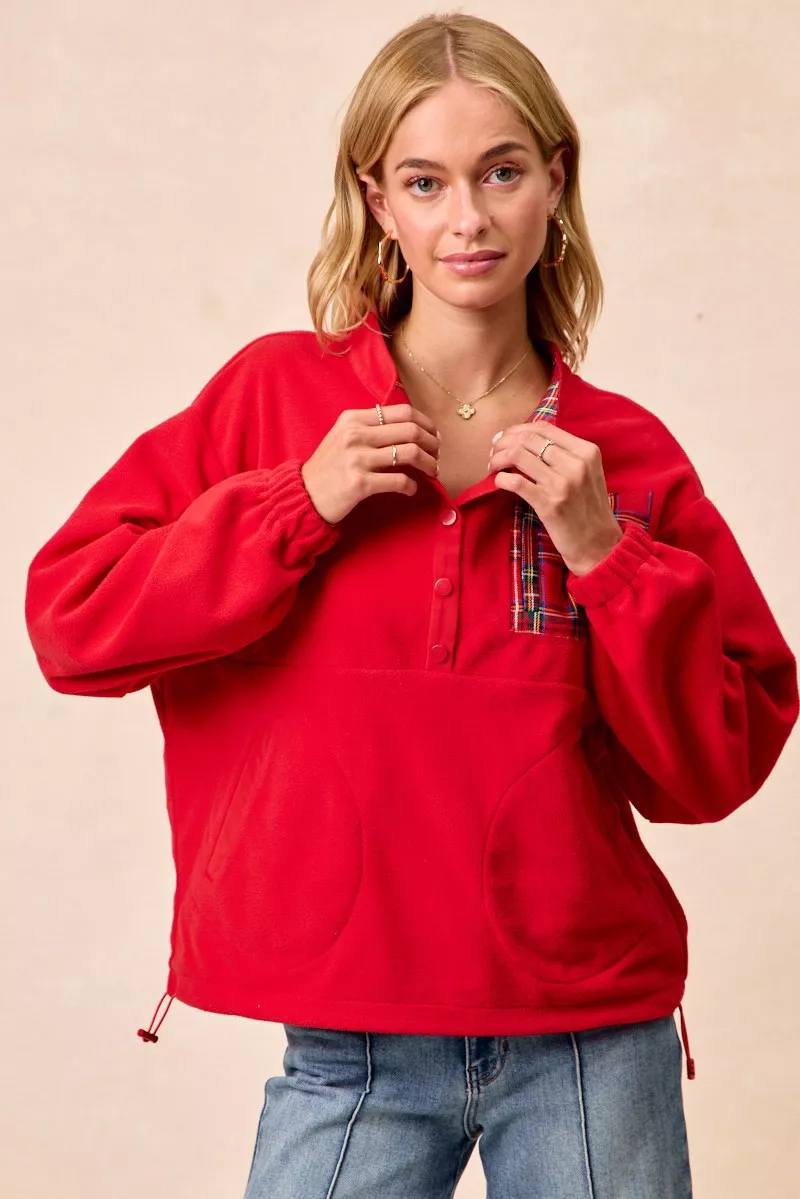 Christmas Theme Fleece Buttoned Top with Pockets, image 3