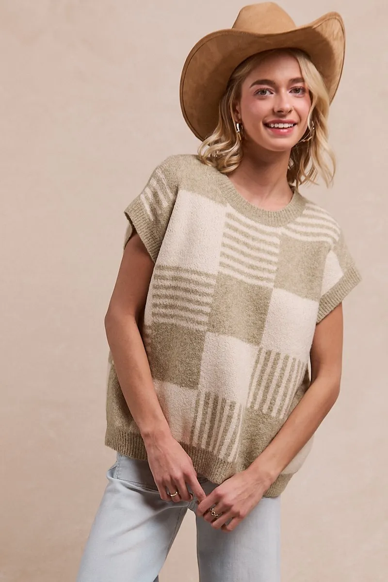 Checker With Stripes Pattern Sleeveless Sweater, image 3