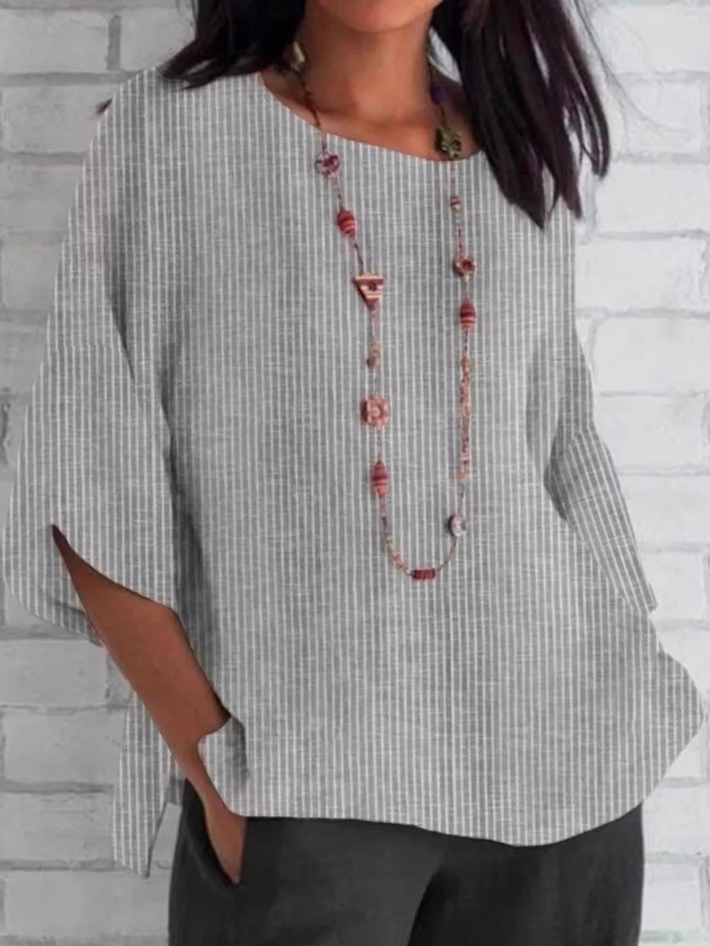 Full Size Casual Striped Loose-Fit Blouse Plus Size