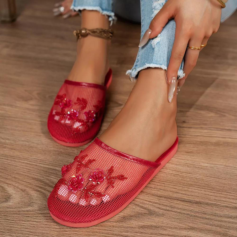 Sheer Floral Embellished Sandals, image 3