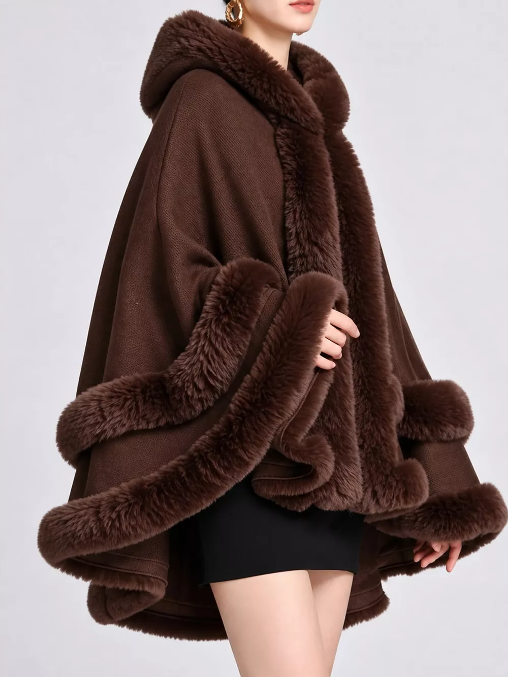Faux Fur Trimmed Hooded Cape, image 55