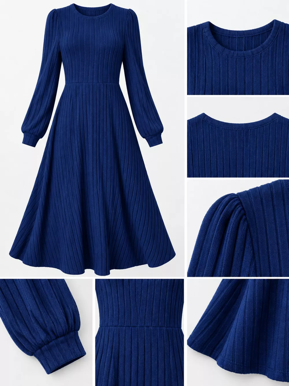 Ribbed Knit Long Sleeve A-Line Midi Dress, image 23