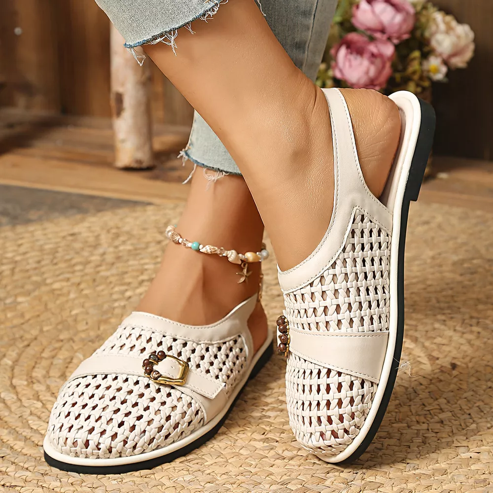 Woven Flat Sandals with Buckle Detail, image 3