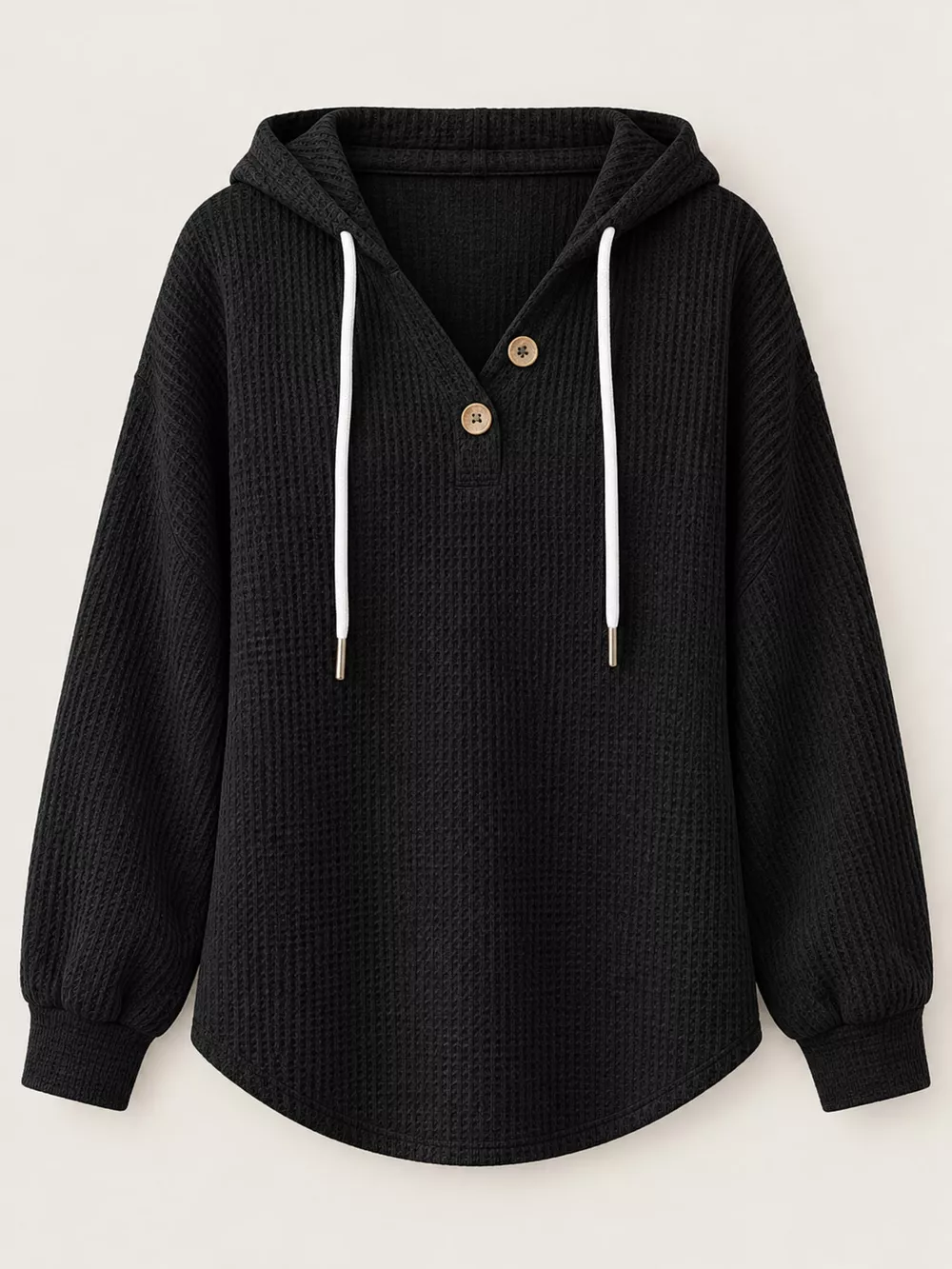 Full Size Waffle Knit Button Detail Hoodie Plus Size, image 23