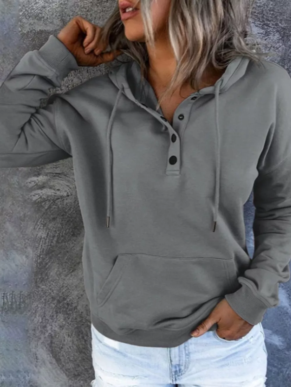 Full Size Kangaroo Pocket Dropped Shoulder Hoodie Plus Size, image 5