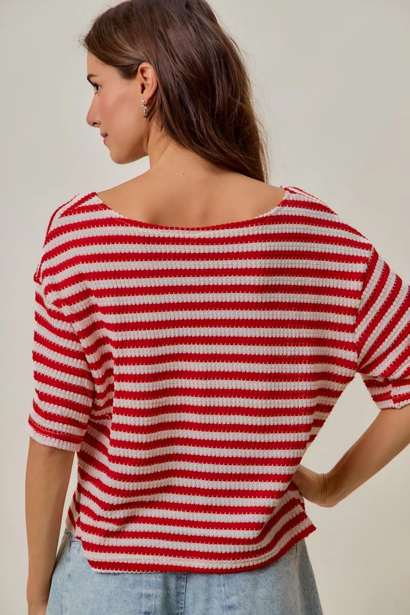 Stripe Waffle Knit Fourth Of July Cardigan Top, image 2