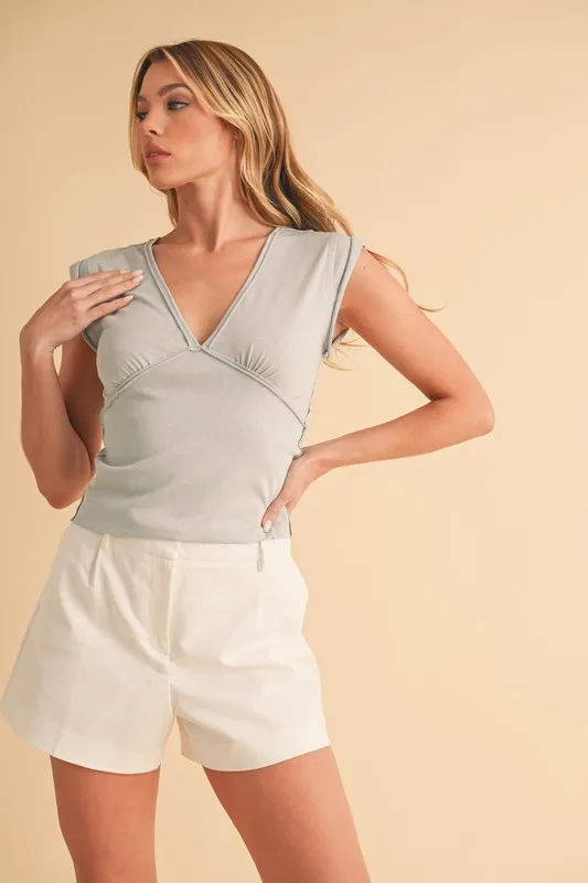 V-Neck Cap Sleeve Cropped Top