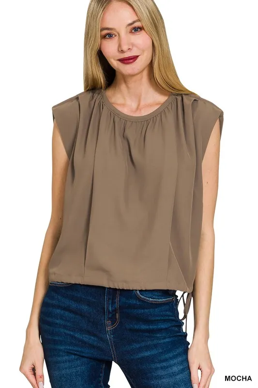 Woven Drawstring Tie Side Sleeveless Top, image 5