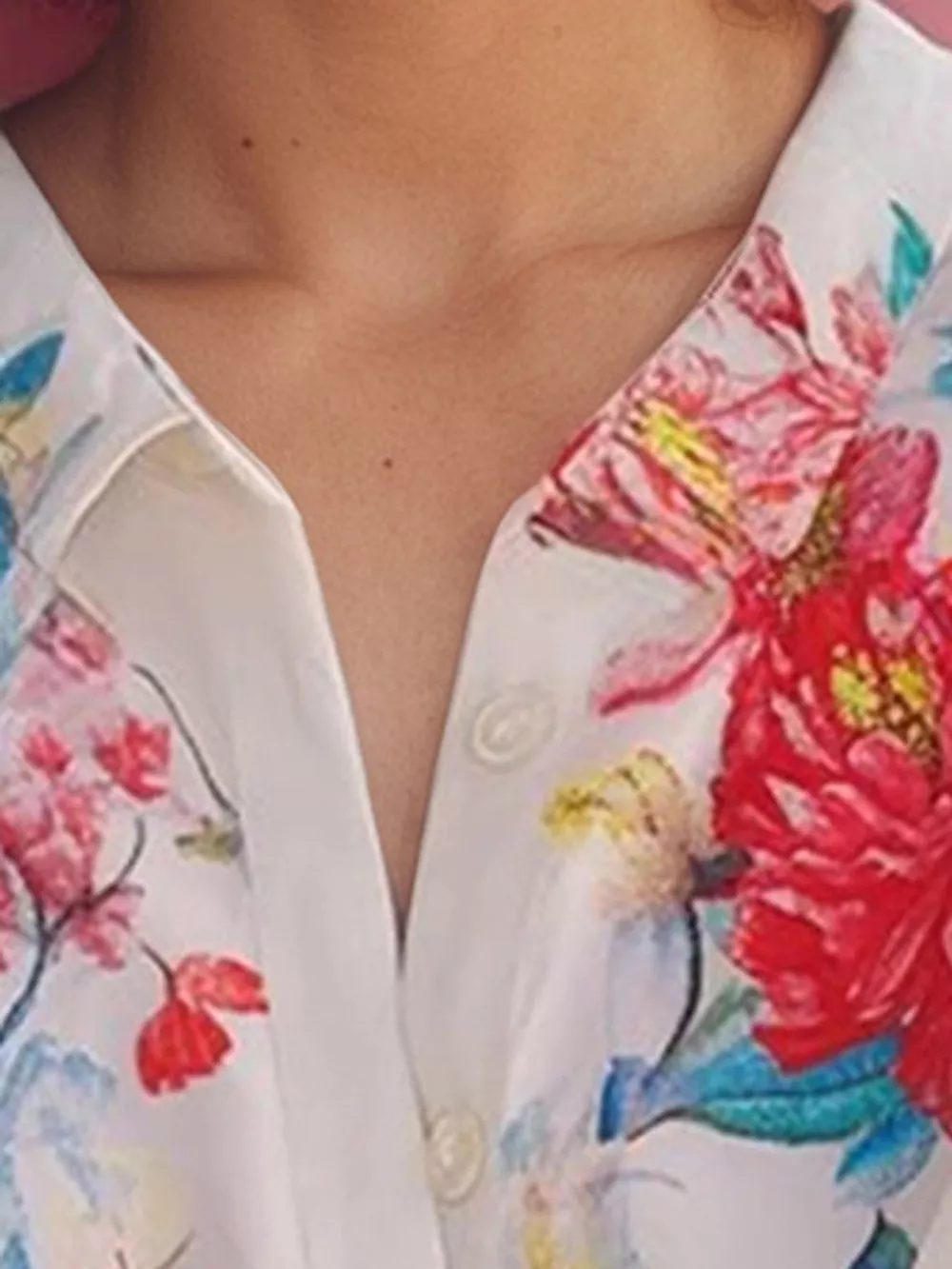 Floral Print V-Neck Shirt with Voluminous Puff Sleeves, image 4