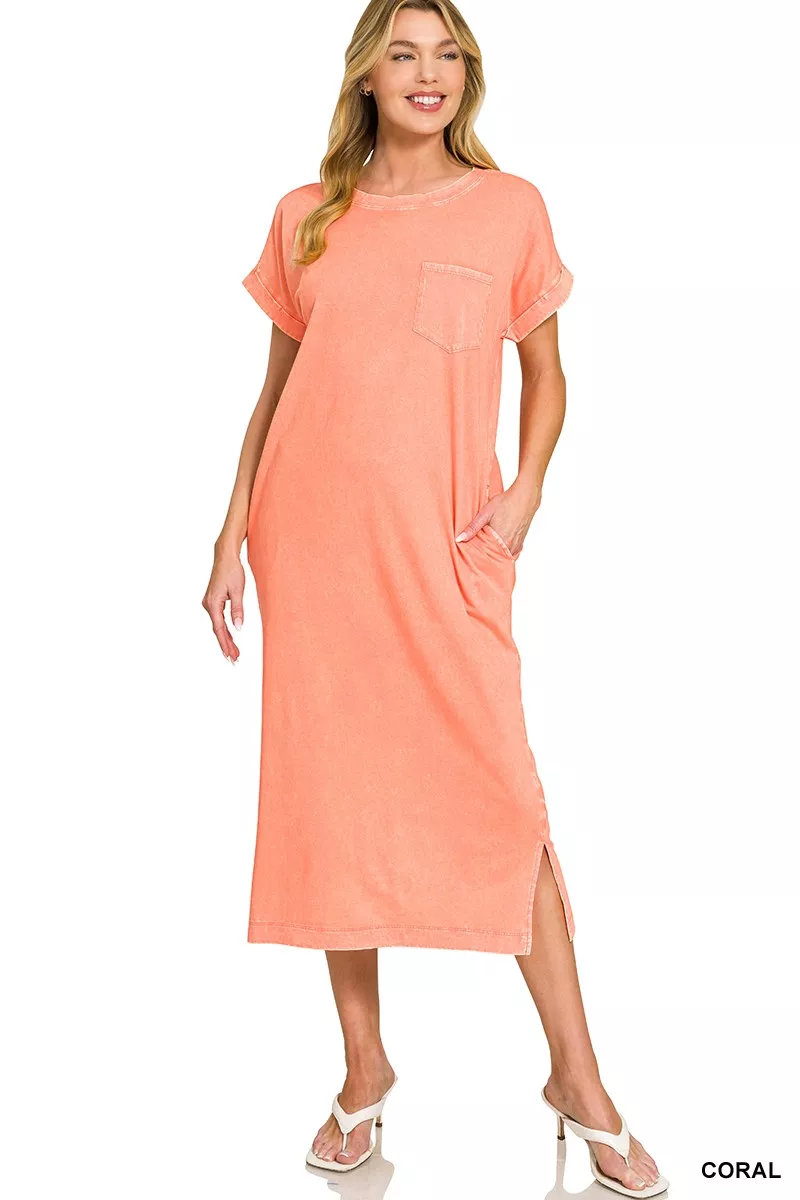 Washed Exposed Seam Short Sleeve T-Shirt Dress