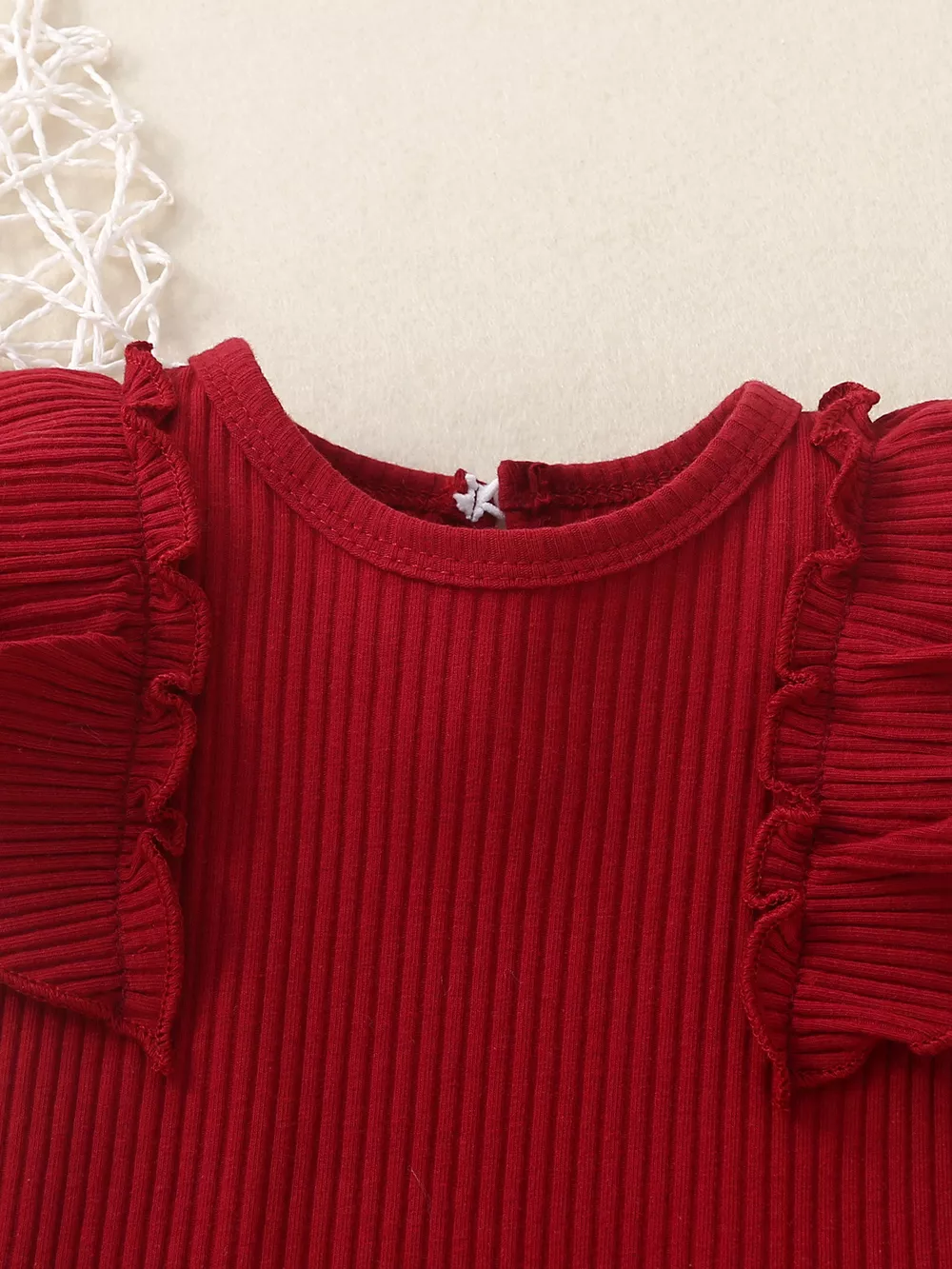 Children's Ribbed Ruffle Trim Bodysuit & Shorts Set, image 2