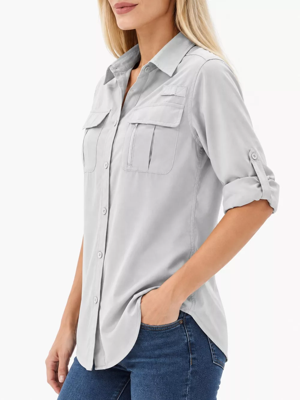Full Size Button-Down Roll-Up Sleeve Shirt Plus Size, image 7