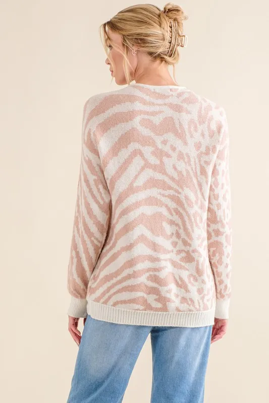 Leopard Zebra Combo Casual Sweater Top, image 6