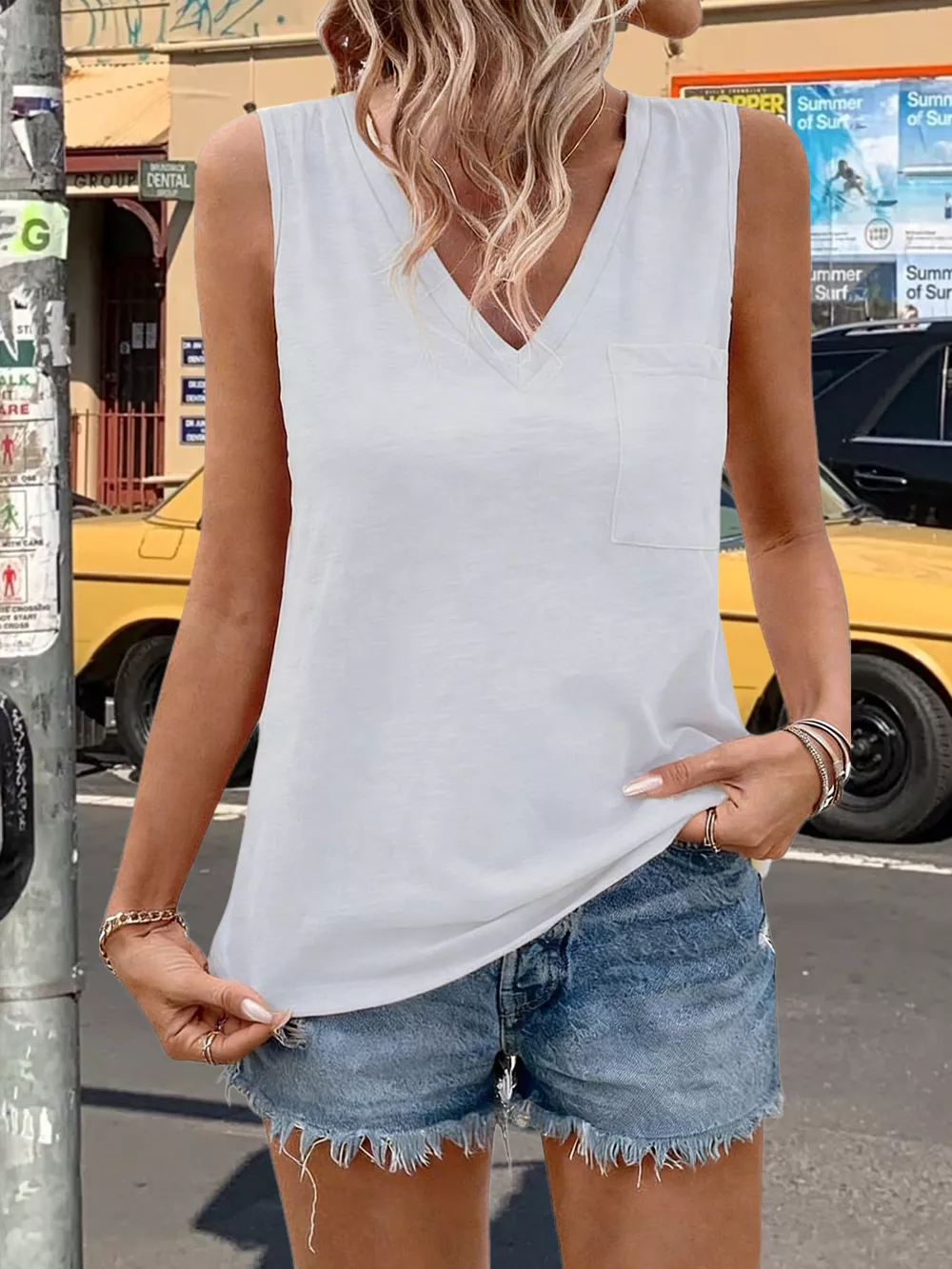 Casual V-Neck Pocket Tank, image 7