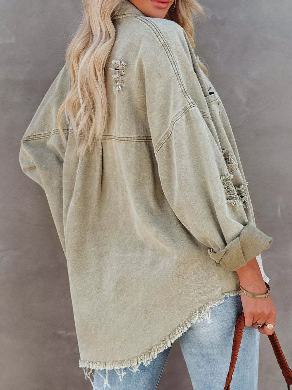 Distressed Raw Hem Denim Jacket, image 2