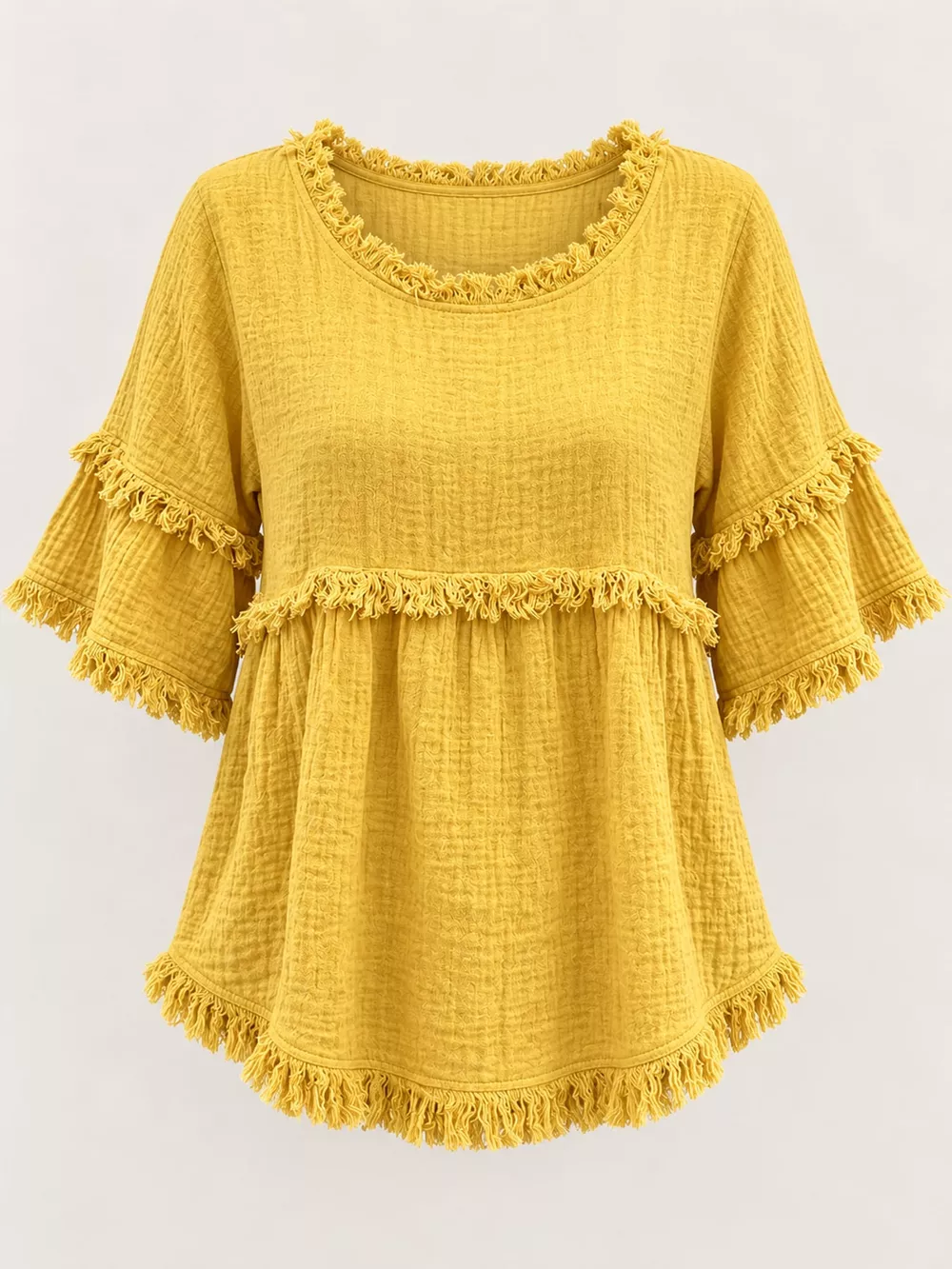Full Size Frayed Edge Textured Blouse Plus Size, image 41
