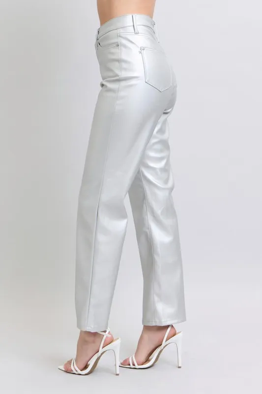 Full Size High Waist Silver Faux Leather Pants Plus Size, image 7