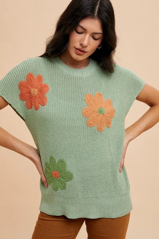 Large Flower Embo Dolman Sleeve Summer Sweater Top
