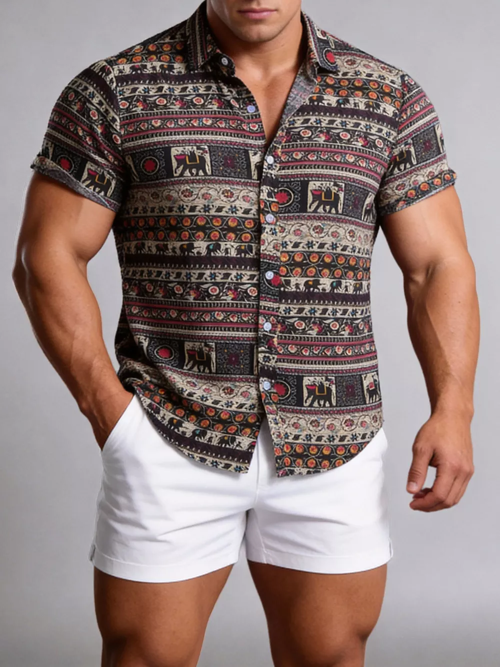 Men's Plus Size Printed Button Up Shirt, image 8