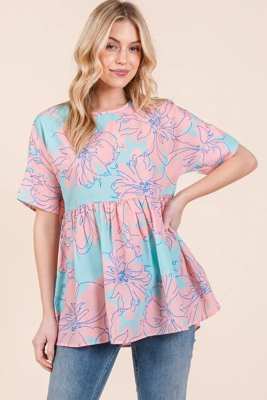 Floral Babydoll Tunic Top