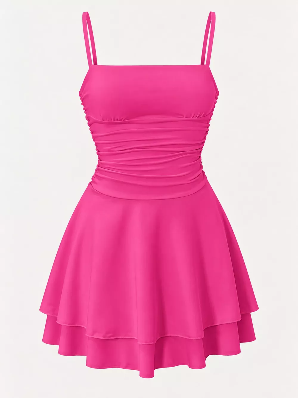 Ruched Spaghetti Strap Layered Mini Dress, image 66
