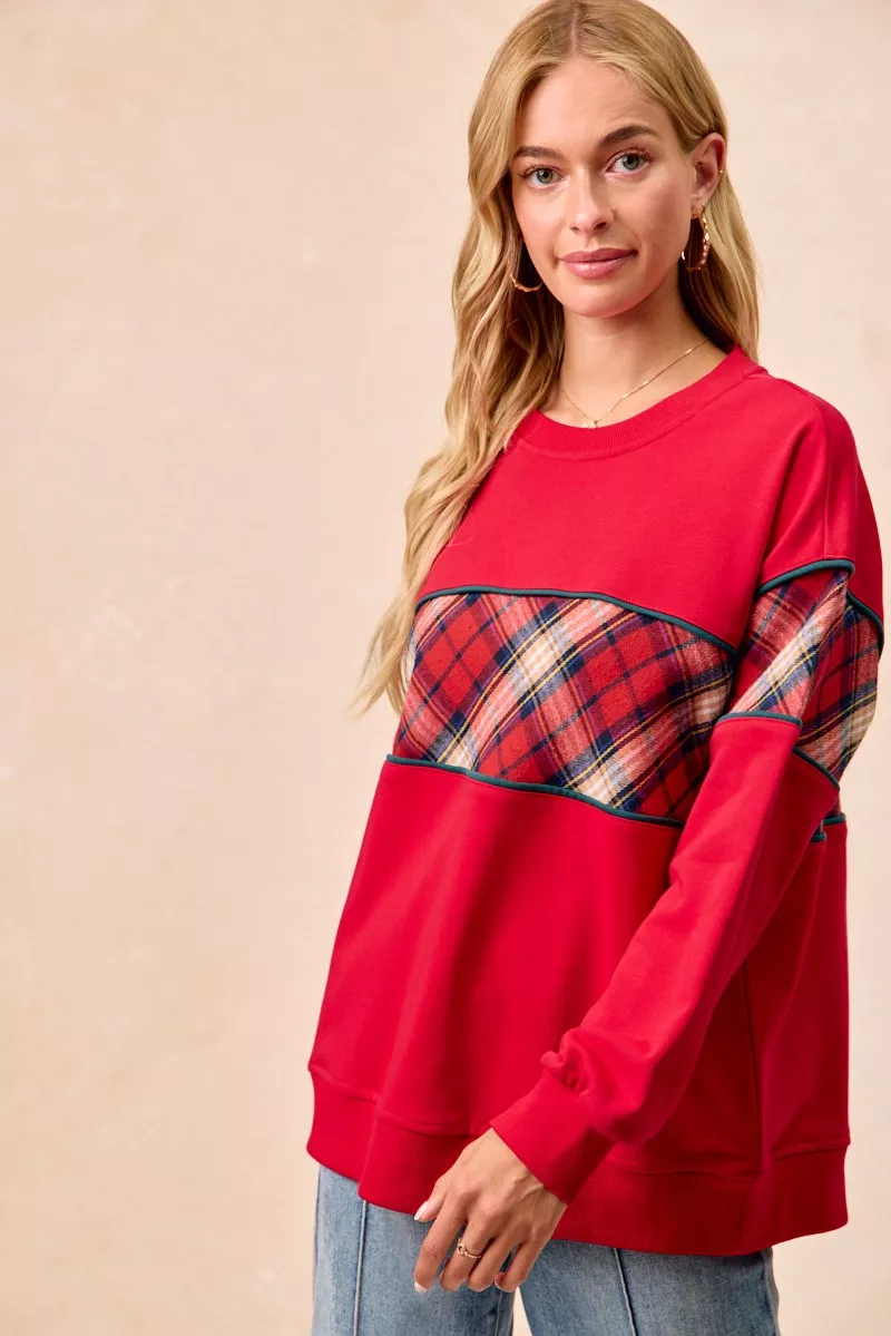 Christmas Theme Plaid Block Sweatshirt with Binding, image 6