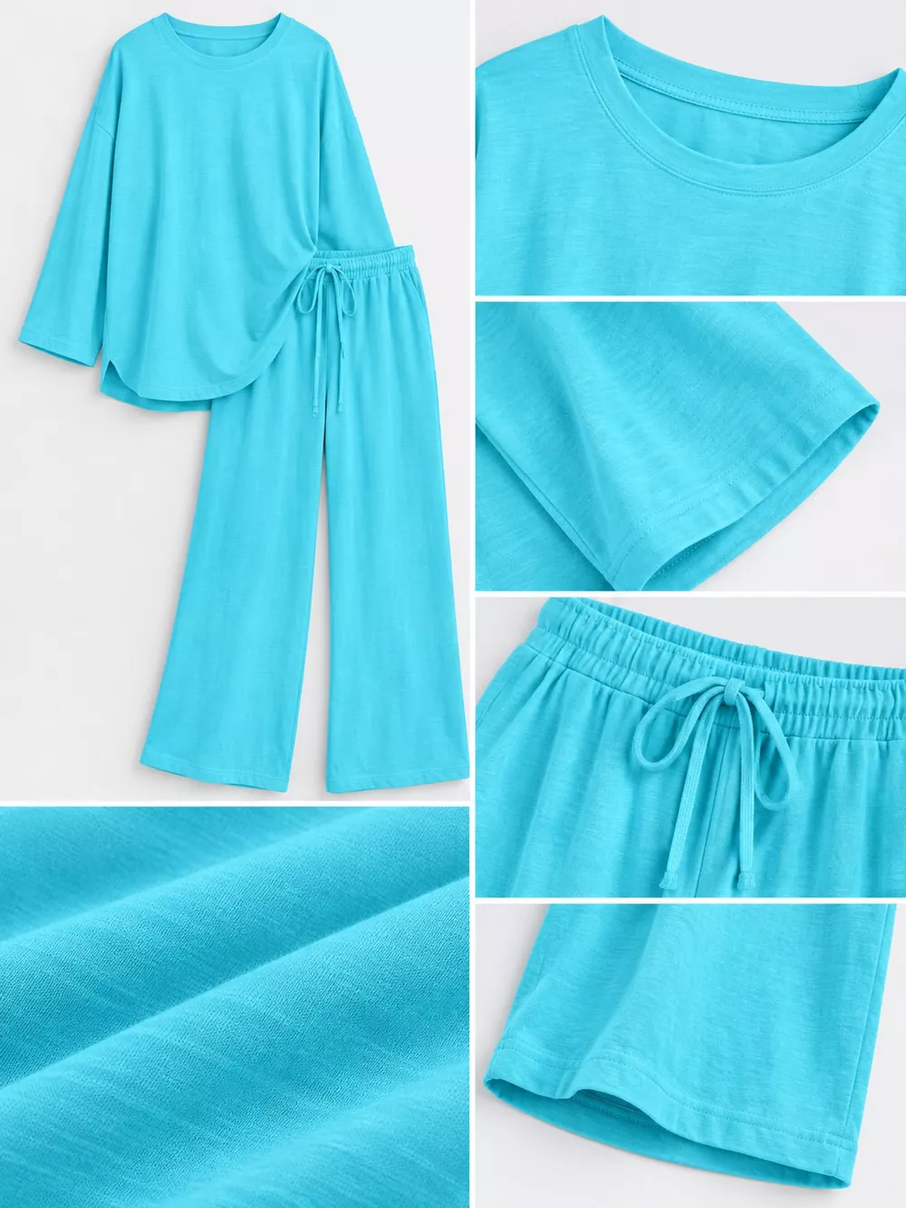 Full Size Round Neck Top and Drawstring Wide-Leg Pants Set Plus Size, image 5