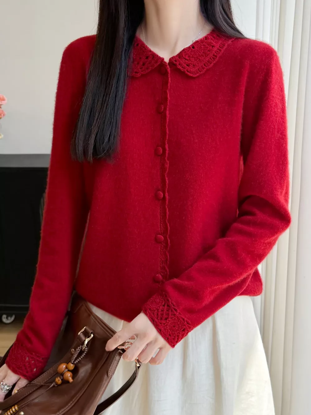 Lace-Collar Button Down Knit Cardigan, image 29