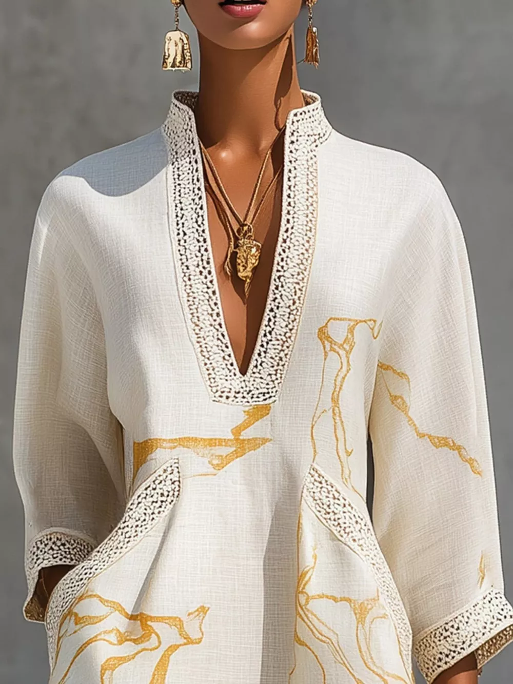 Notched 3/4 Sleeve Mini Dress, image 4