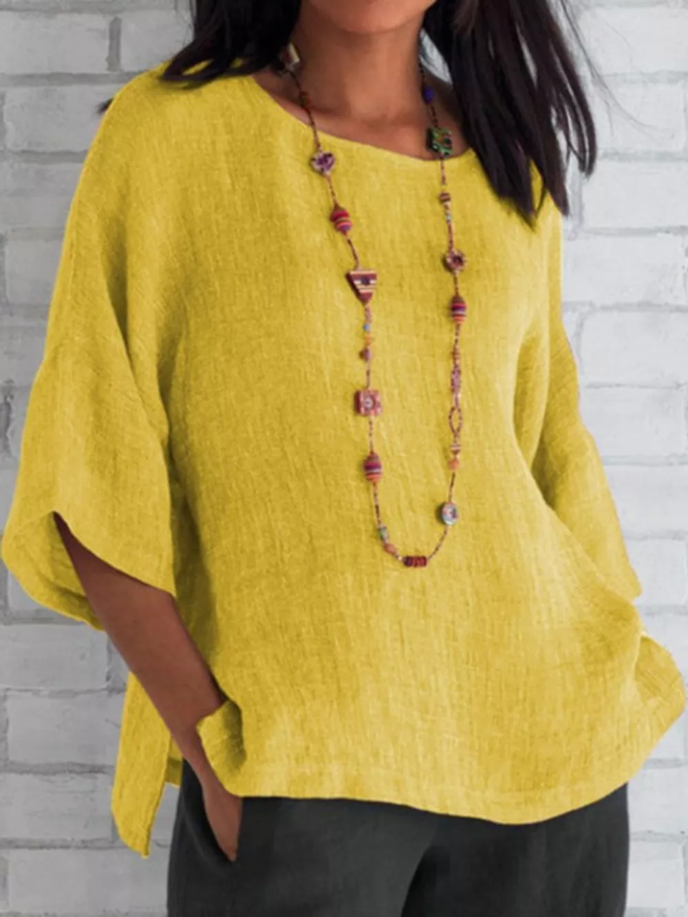 Full Size Loose Fit Linen Blend Blouse Plus Size, image 5