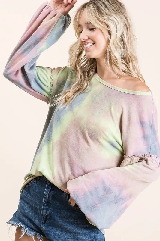 Tie Dye French Terry Sweatshirt With Bubble Sleeves, image 5