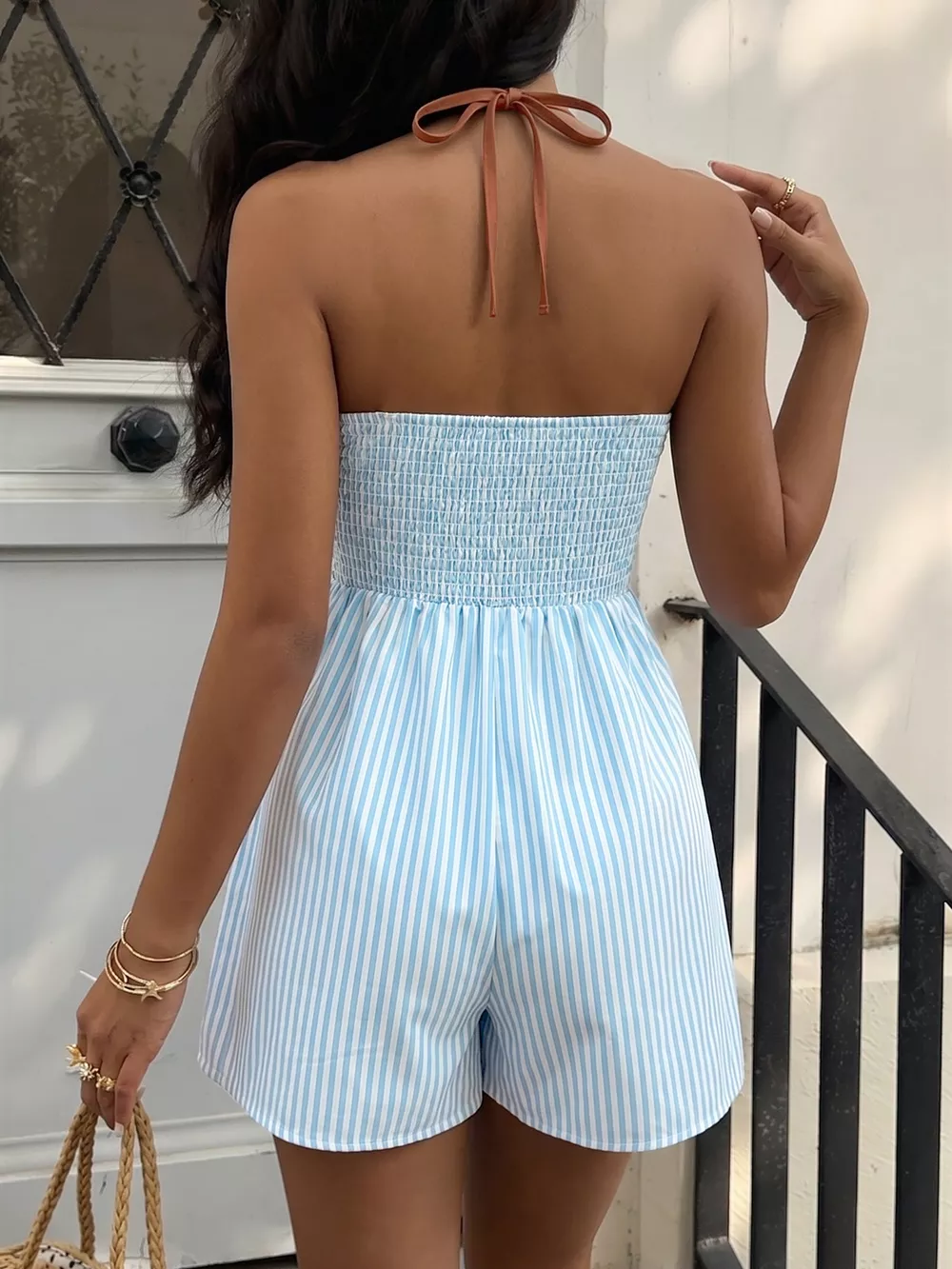 Striped Halter Neck Romper, image 6