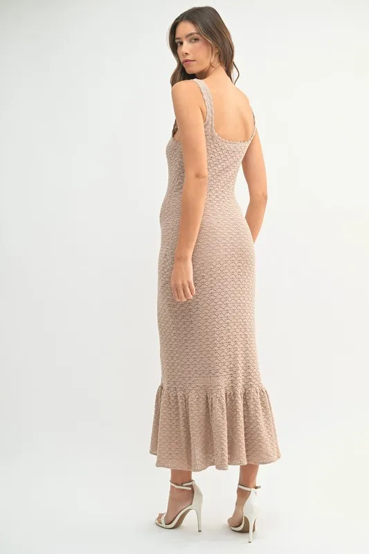 Ruffled Hem Sleeveless Crochet Knit Midi Dress, image 2