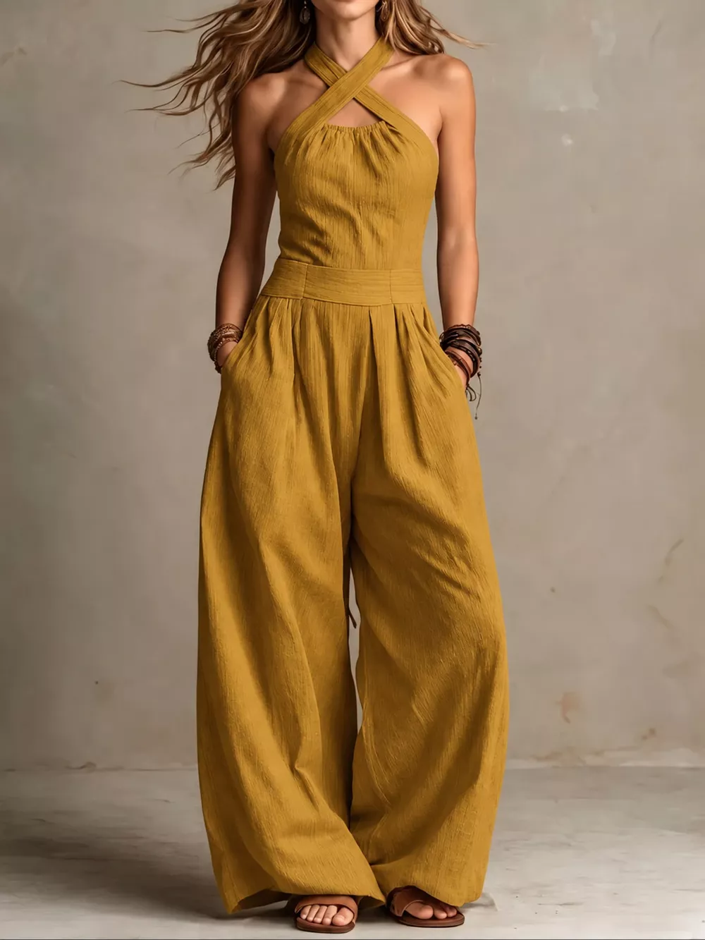 Full Size Halter Neck Wide-Leg Jumpsuit Plus Size, image 32
