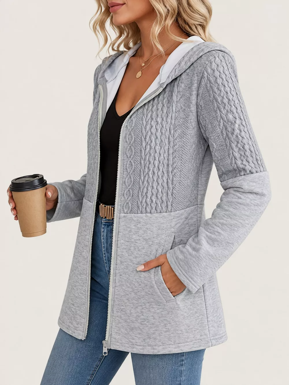 Full Size Hooded Zip-Up Jacket Plus Size, image 2