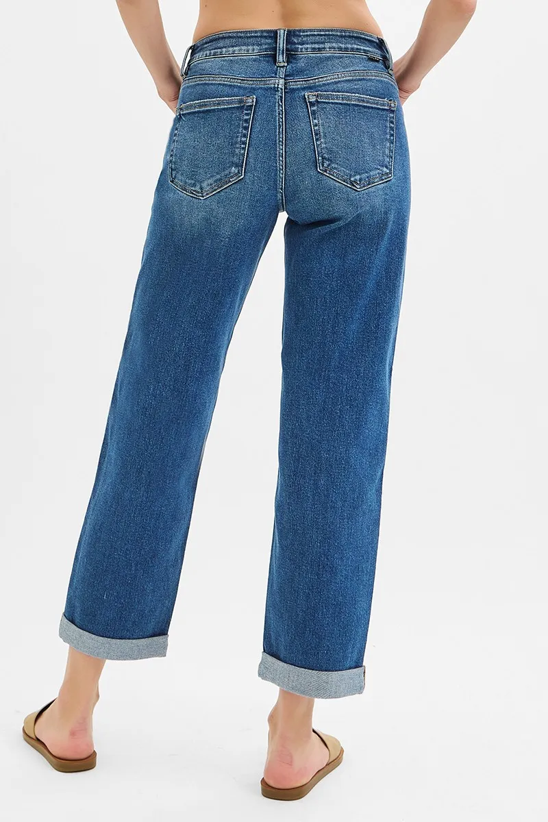 Full Size Mid Rise Boyfriend Roll Up Jeans Plus Size, image 3