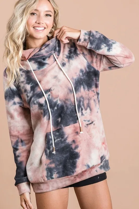 Brushed Tie Dye Overlapped Turtle Neck Sweatshirt, image 6