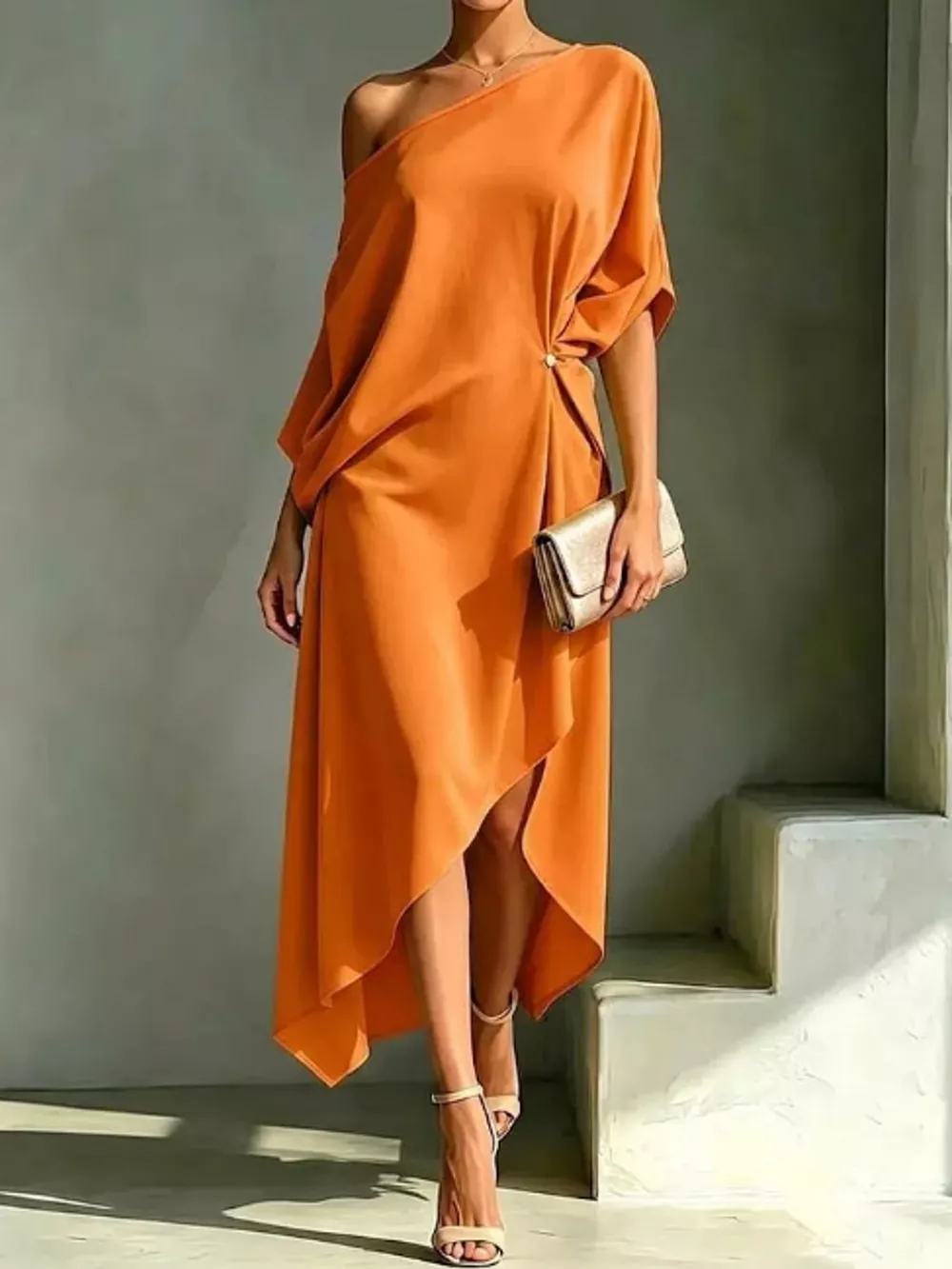 Full Size One-Shoulder Asymmetric Hem Midi Dress Plus Size, image 12