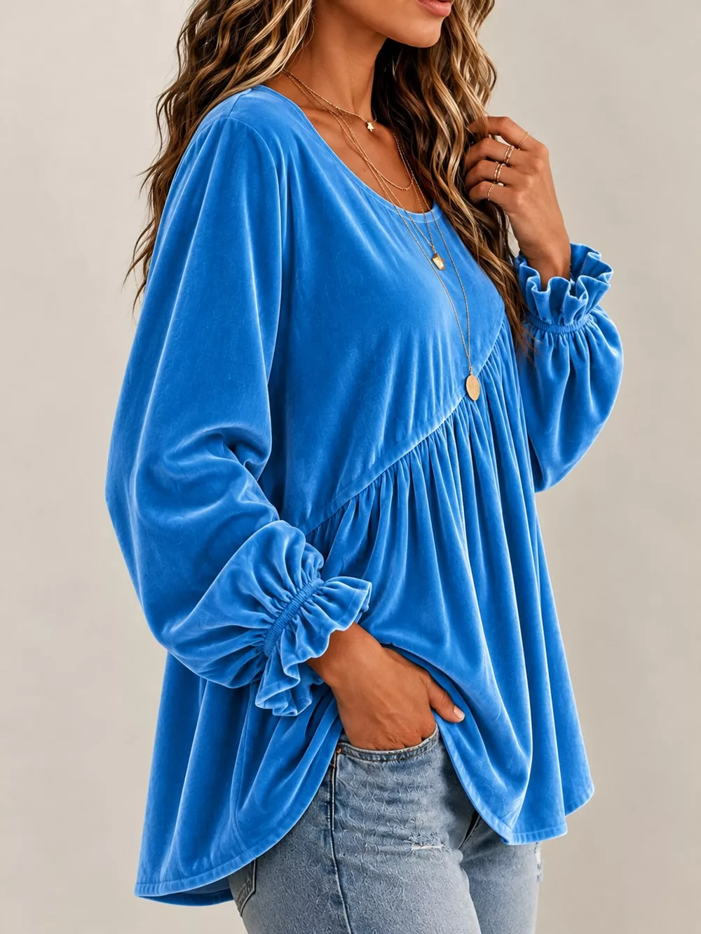 Full Size Velvet Long Sleeve Blouse Plus Size, image 12