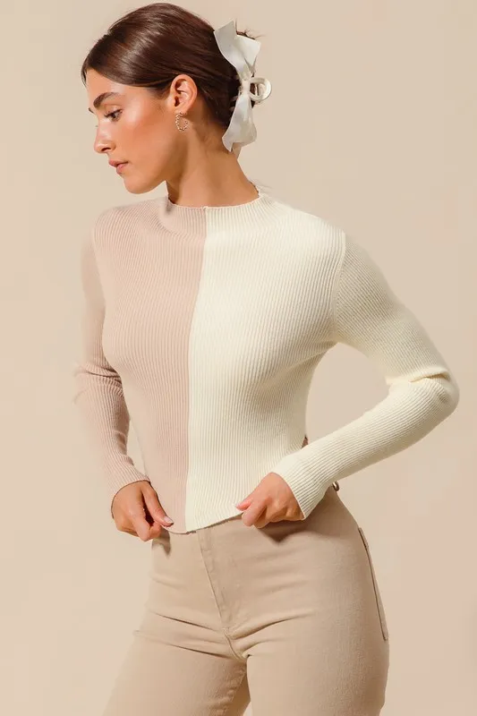 Color Block Fitted Crop Sweater Top, image 9