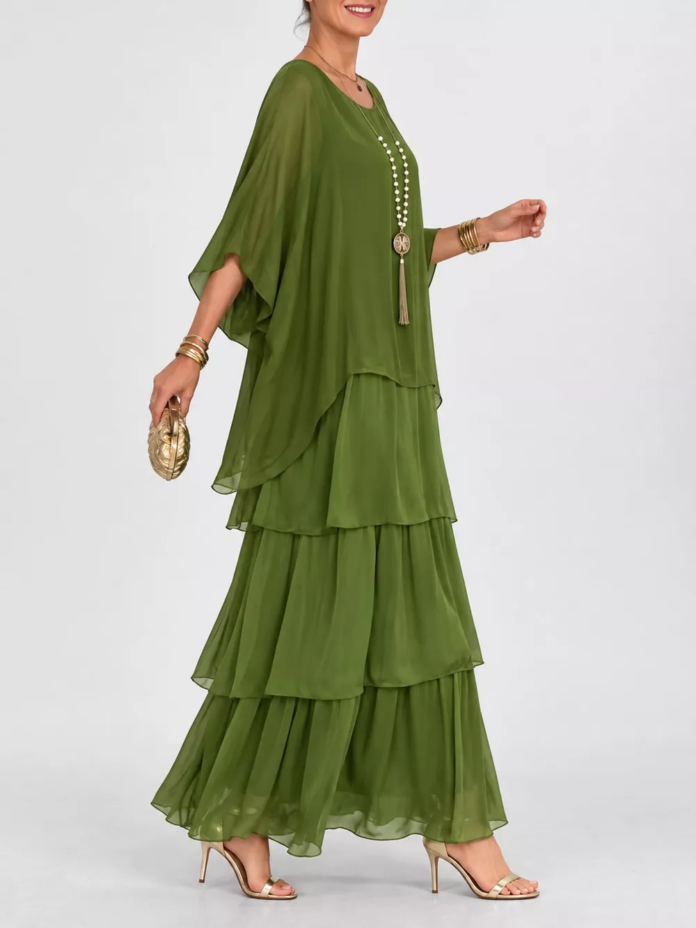Full Size Layered Batwing Sleeve Maxi Dress Plus Size, image 43