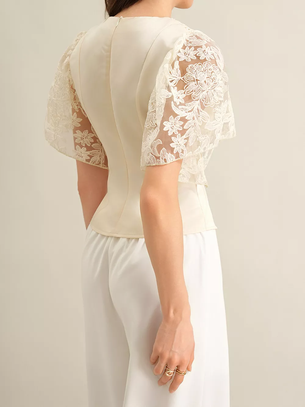 Lace Trimmed Short Sleeve Blouse, image 7
