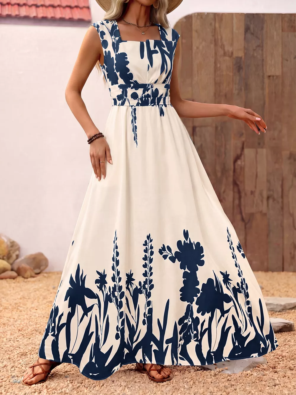Printed Square Neck Maxi Dress, image 4