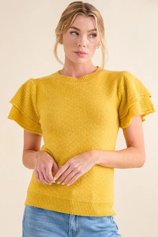 Double Layered Ruffle Sleeves Sweater Top, image 3