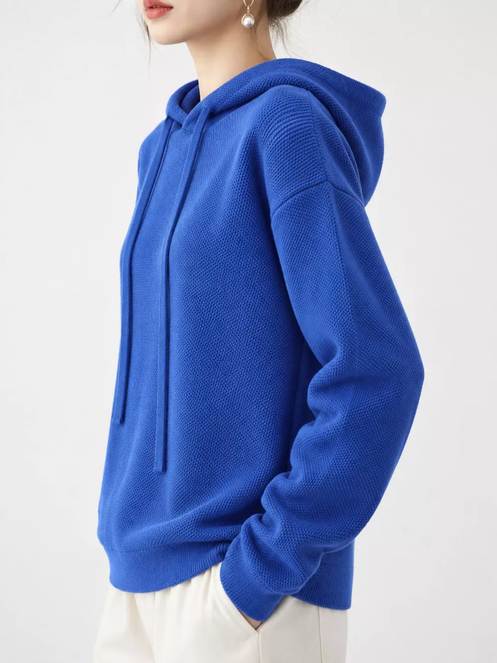 Drawstring Long Sleeve Hooded Knit Sweater, image 51